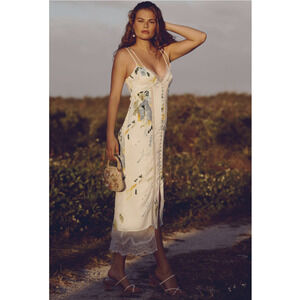 NWT By Anthropologie Lace Button-Front Slip Dress Size 16P Petites Ivory #ND455